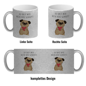 Mops mit Herz Kaffeebecher mit Spruch Du hast mir mein Herz gemopst