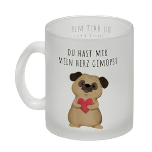 Mops mit Herz Kaffeebecher mit Spruch Du hast mir mein Herz gemopst