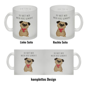 Mops mit Herz Kaffeebecher mit Spruch Du hast mir mein Herz gemopst