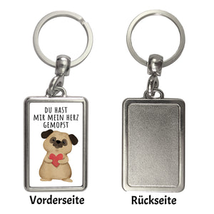 Mops mit Herz Schlüsselanhänger mit Spruch Du hast mir mein Herz gemopst