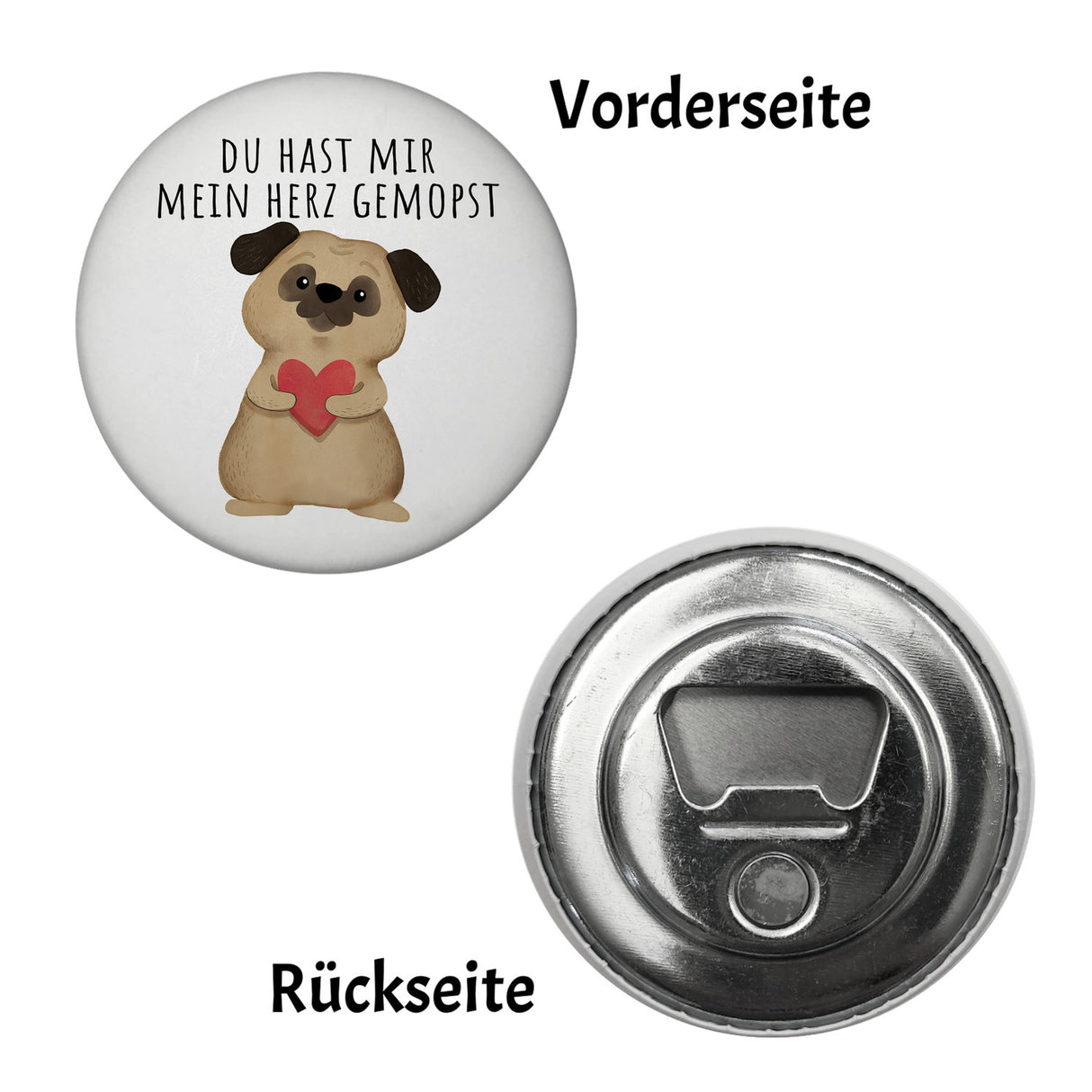 Mops mit Herz Magnet rund mit Spruch Du hast mir mein Herz gemopst
