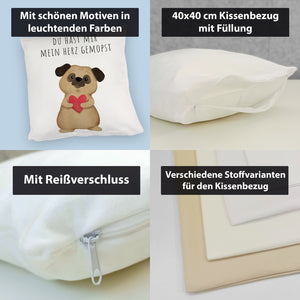 Mops mit Herz Kissen mit Spruch Du hast mir mein Herz gemopst
