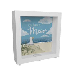 Möwe am Strand Spardose mit Spruch Ich brauch Meer