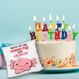 Axolotl Kissen mit Spruch Heute ist ein schöner Tag zum Lächeln