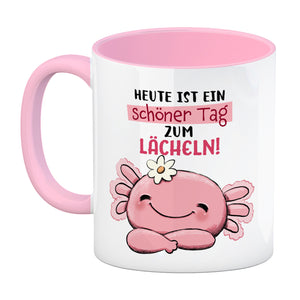 Axolotl Kaffeebecher mit Spruch Heute ist ein schöner Tag zum Lächeln