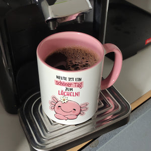 Axolotl Kaffeebecher mit Spruch Heute ist ein schöner Tag zum Lächeln