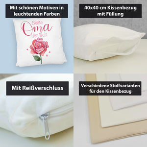 Rose Kissen mit Spruch Beste Oma der Welt