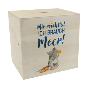 Möwe mit Schwimmreifen Spardose mit Spruch Mir reicht‘s ich brauch Meer
