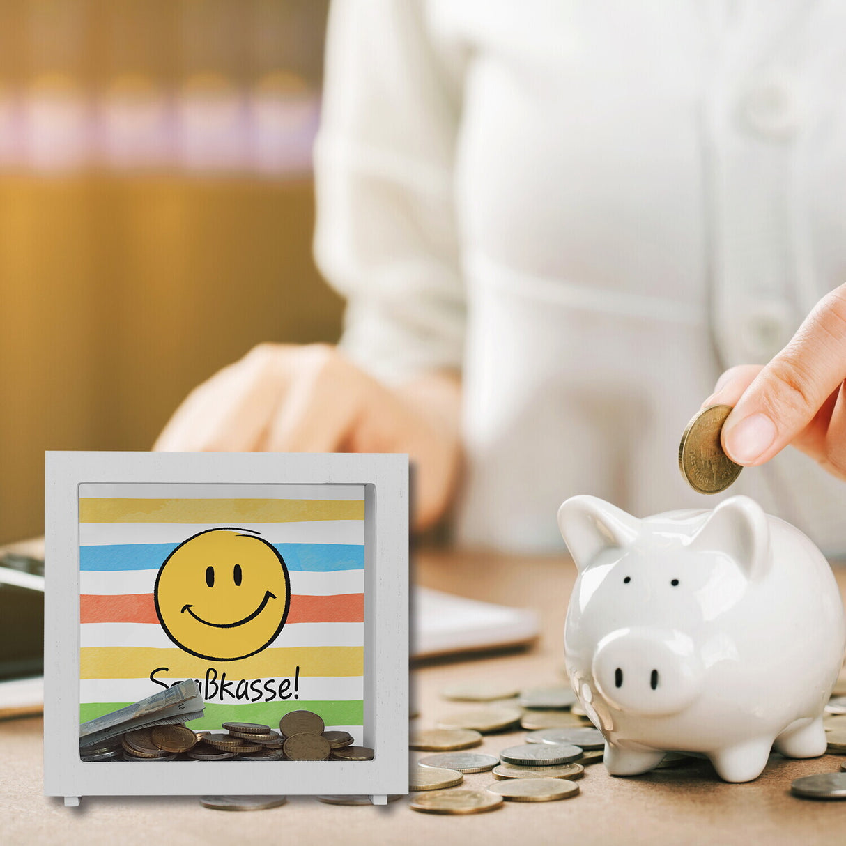 Emoticon Spardose mit Spruch Spaßkasse
