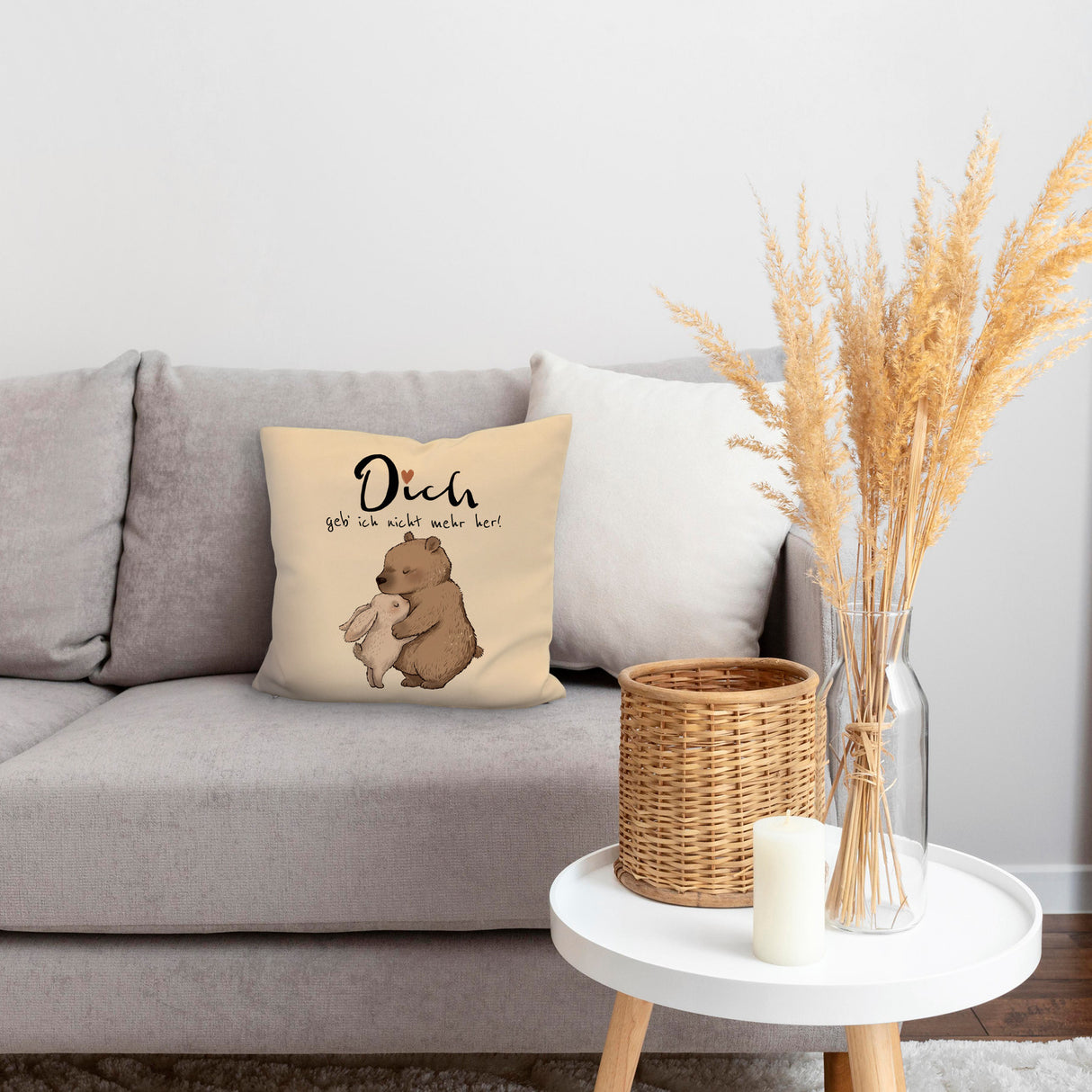 Hase und Bär Kissen mit Spruch Dich geb ich nicht mehr her