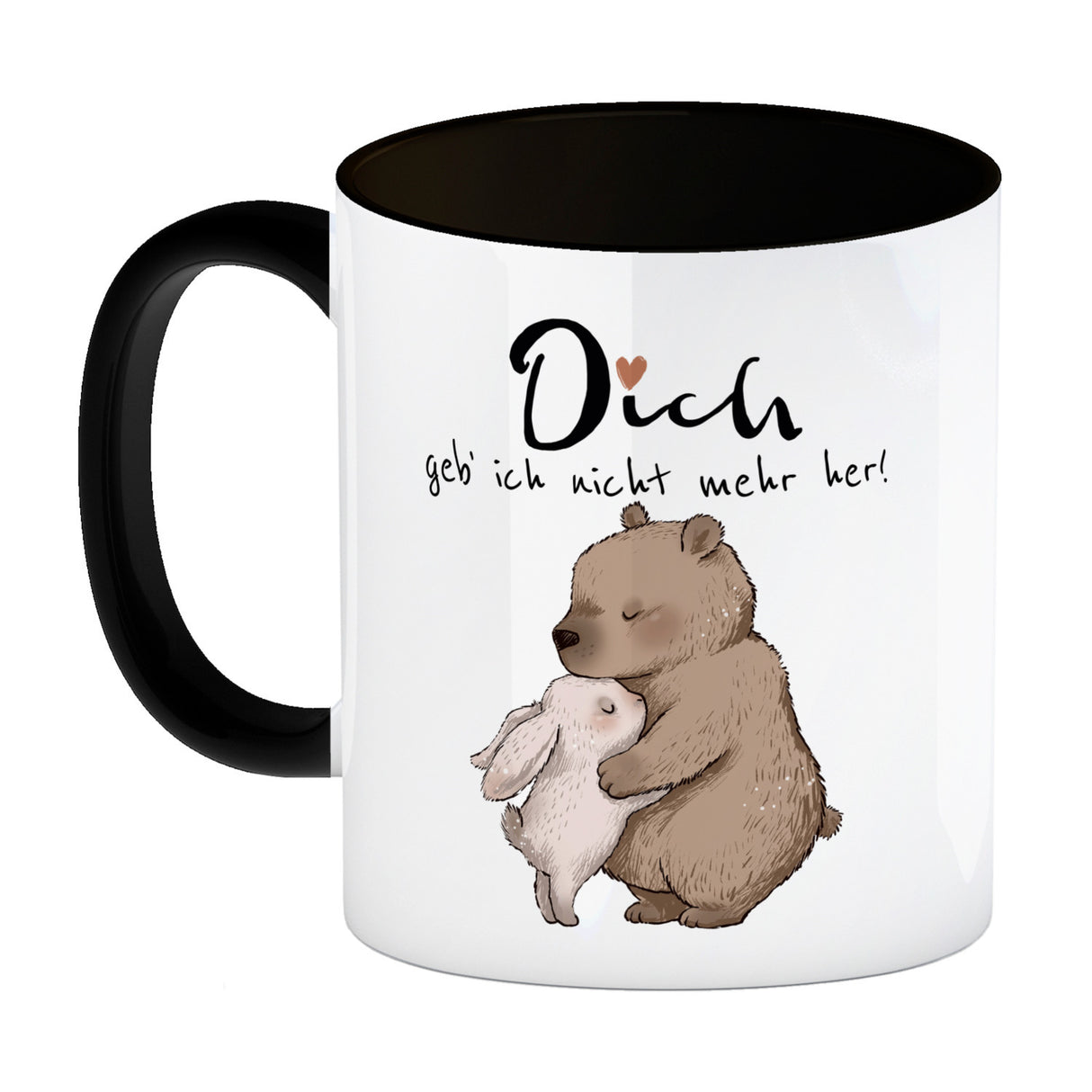 Hase und Bär Kaffeebecher mit Spruch Dich geb ich nicht mehr her