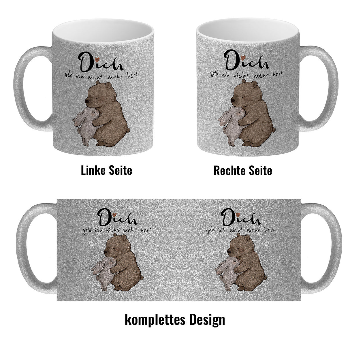 Hase und Bär Kaffeebecher mit Spruch Dich geb ich nicht mehr her