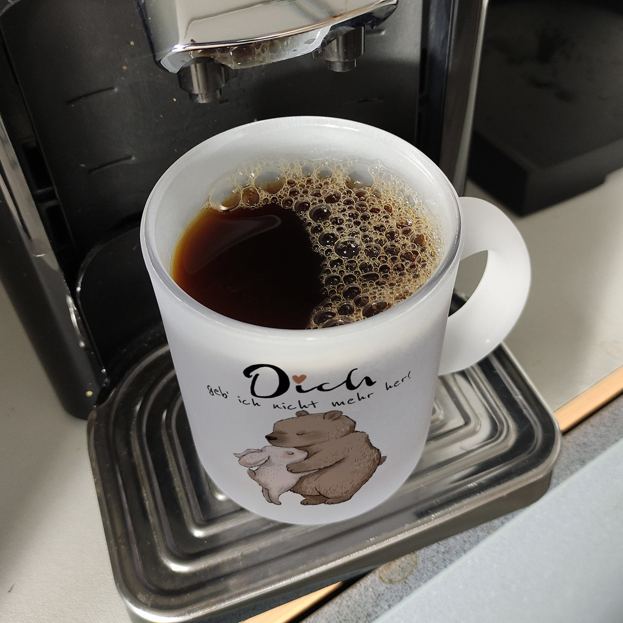 Hase und Bär Kaffeebecher mit Spruch Dich geb ich nicht mehr her