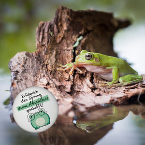 Frosch mit Brille Magnet rund mit Spruch Sprung zum Abschluss geschafft