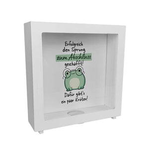 Frosch mit Brille Spardose mit Spruch Abschluss geschafft - dafür Kröten