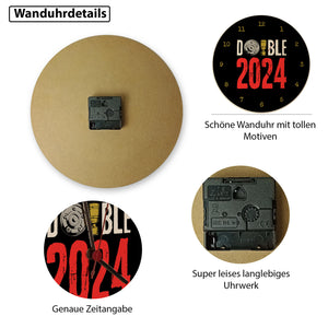 Leverkusen Double-Sieger Wanduhr mit Spruch Double 2024