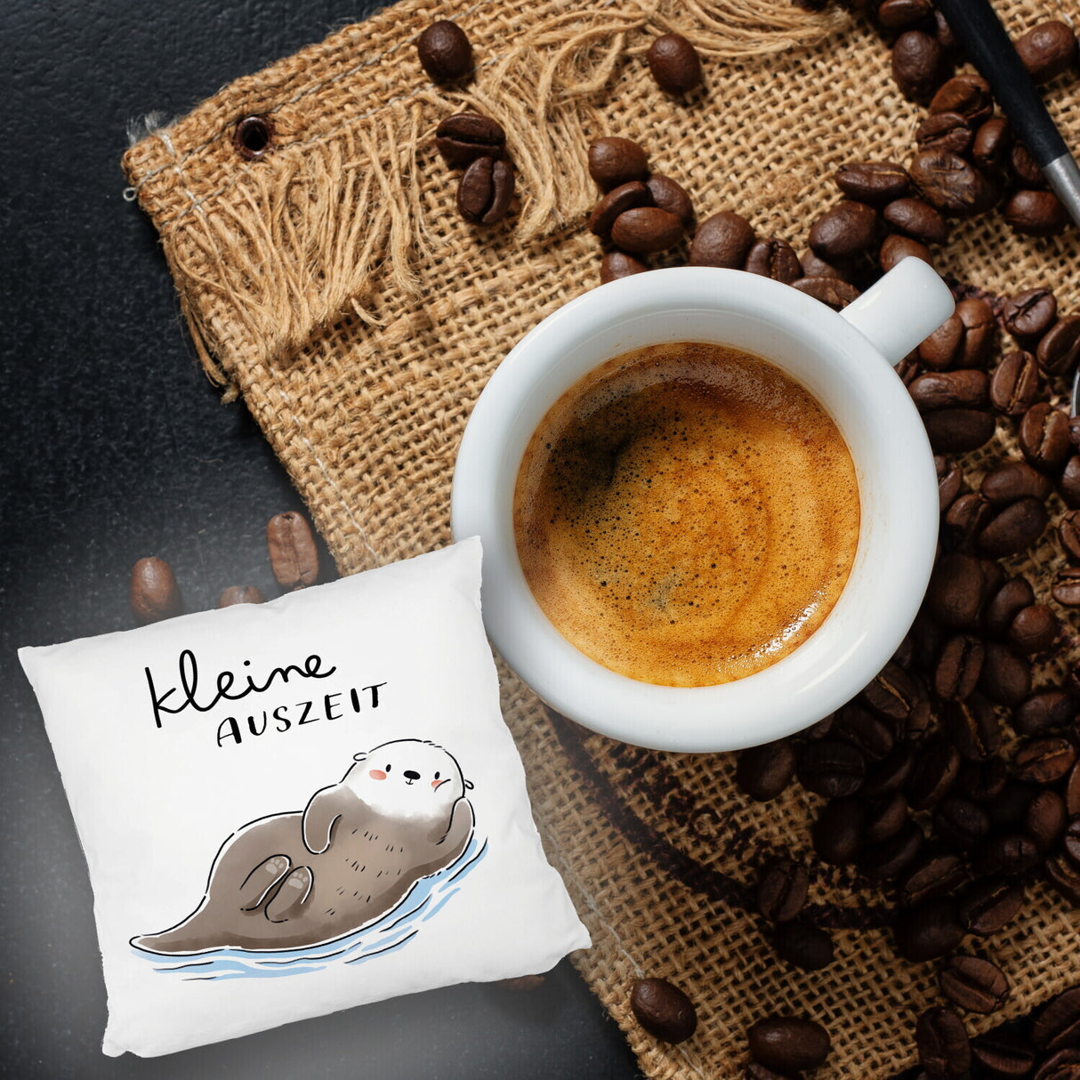 Otter Kissen mit Spruch Kleine Auszeit