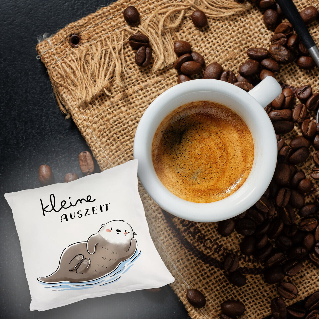 Otter Kissen mit Spruch Kleine Auszeit