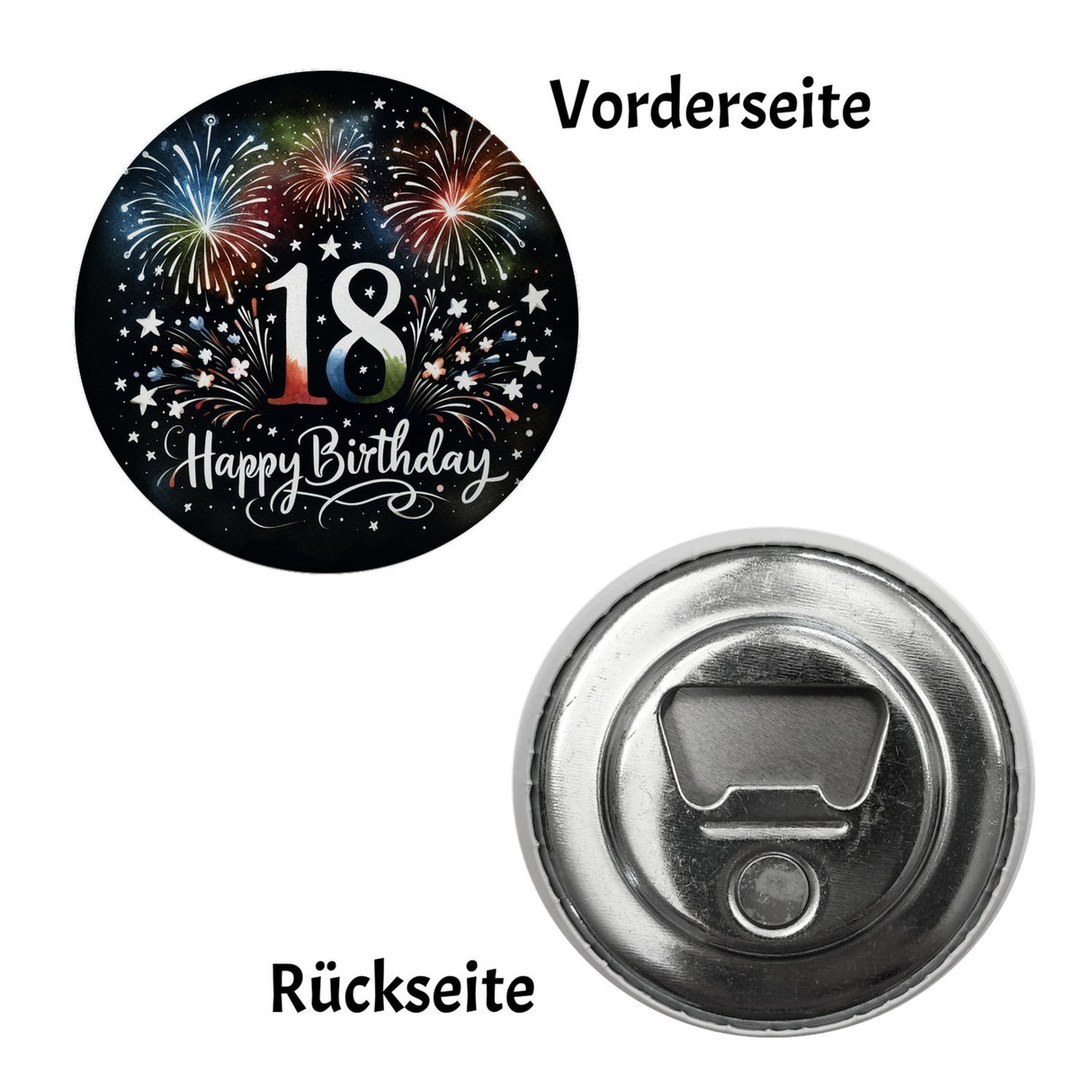 18. Geburtstag Feuerwerk Magnet rund mit Spruch Happy Birthday 18