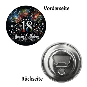 18. Geburtstag Feuerwerk Magnet rund mit Spruch Happy Birthday 18
