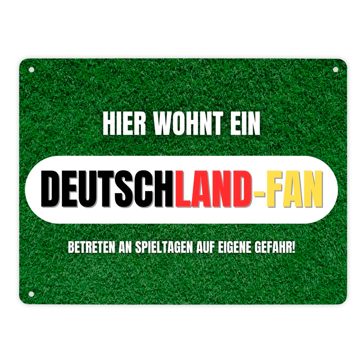Hier wohnt ein Deutschland-Fan Metallschild in 15x20 cm mit Spruch Betreten auf eigene Gefahr