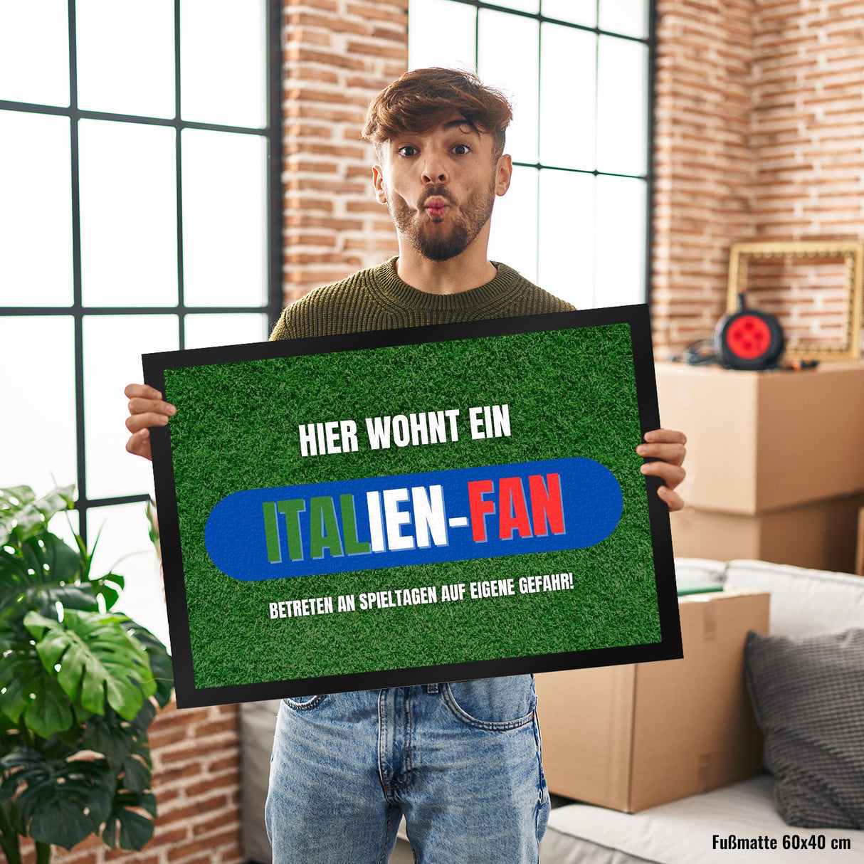 Hier wohnt ein Italien-Fan Fußmatte in 35x50 cm mit Spruch Betreten auf eigene Gefahr