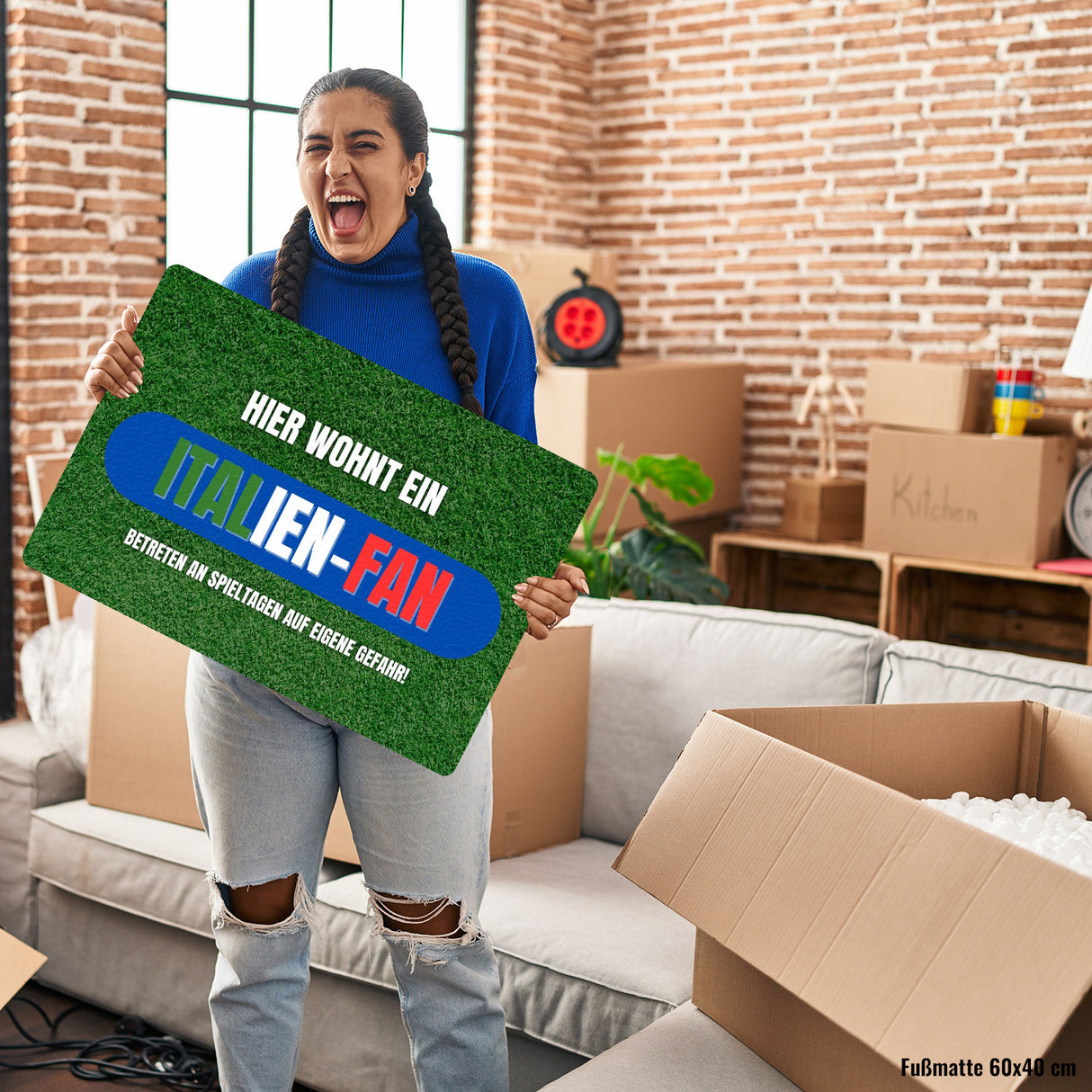 Hier wohnt ein Italien-Fan Fußmatte in 35x50 cm ohne Rand mit Spruch Betreten auf eigene Gefahr
