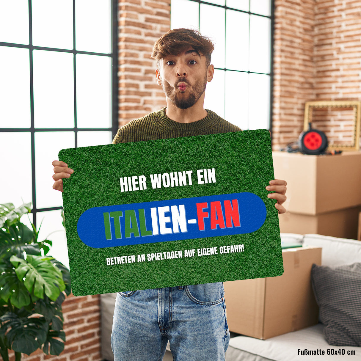 Hier wohnt ein Italien-Fan Fußmatte in 35x50 cm ohne Rand mit Spruch Betreten auf eigene Gefahr