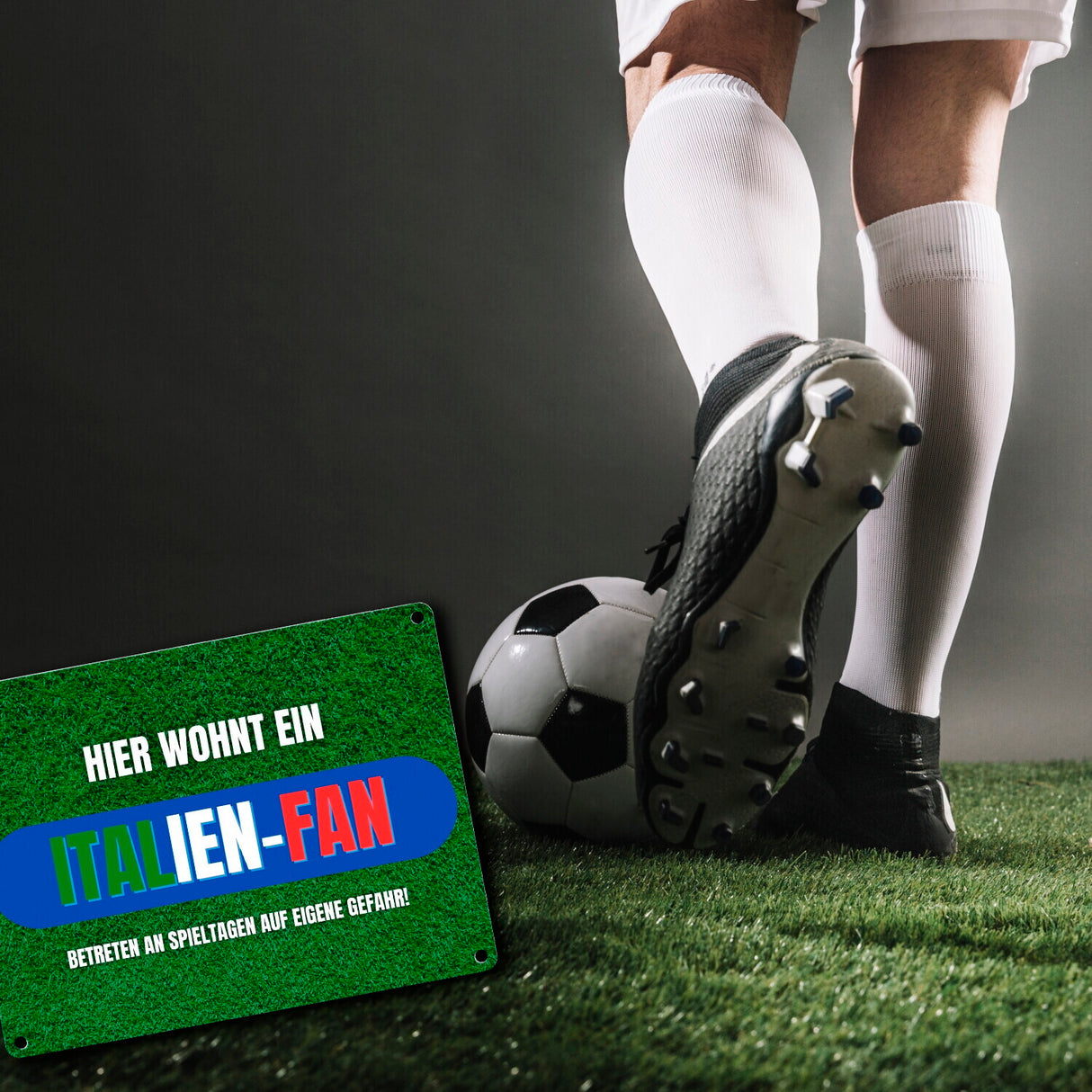 Hier wohnt ein Italien-Fan Metallschild in 15x20 cm mit Spruch Betreten an Spieltagen auf eigene Gefahr