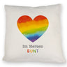 Regenbogenherz Kissen mit Spruch Im Herzen bunt