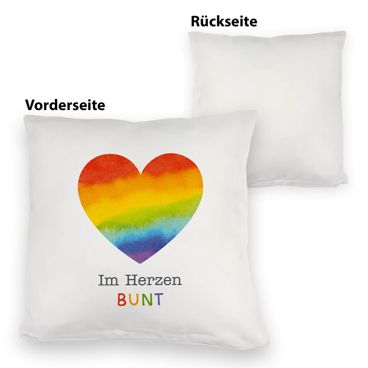 Regenbogenherz Kissen mit Spruch Im Herzen bunt