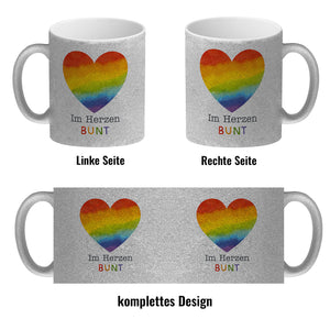 Regenbogenherz Kaffeebecher mit Spruch Im Herzen bunt
