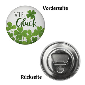 Klee Magnet rund mit Spruch Viel Glück