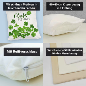Klee Kissen mit Spruch Glücksbringer