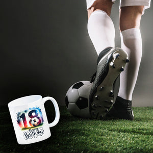 Happy Birthday 18 Fußball Kaffeebecher mit Spruch Happy Birthday 18