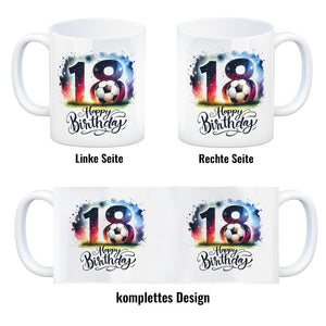 Happy Birthday 18 Fußball Kaffeebecher mit Spruch Happy Birthday 18