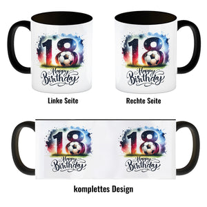 Happy Birthday 18 Fußball Kaffeebecher mit Spruch Happy Birthday 18