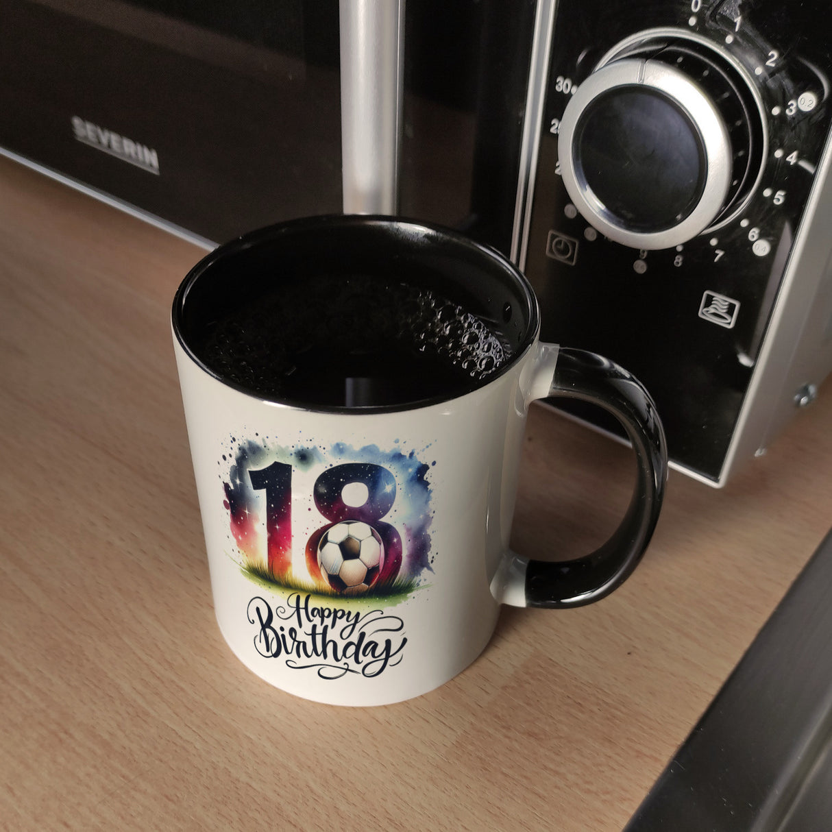 Happy Birthday 18 Fußball Kaffeebecher mit Spruch Happy Birthday 18