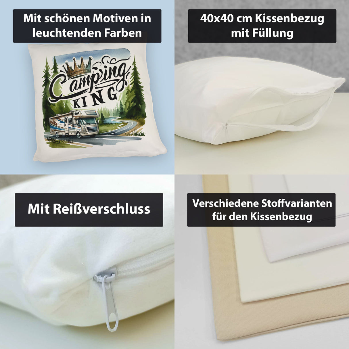 Camping King mit Wohnmobil Kissen mit Spruch Camping King