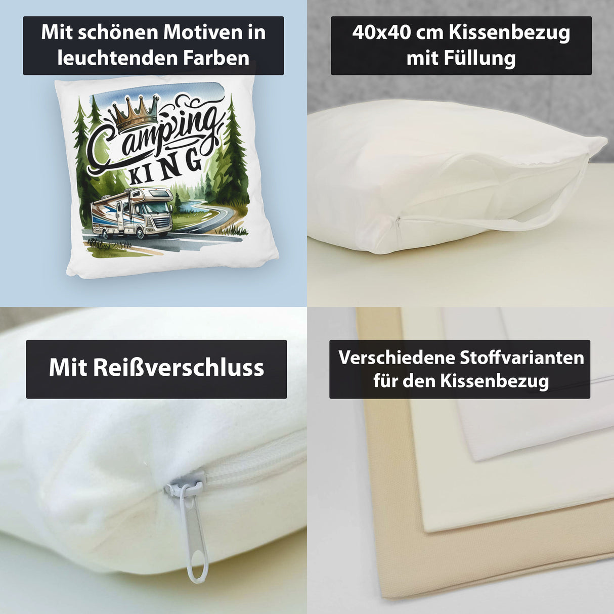 Camping King mit Wohnmobil Kissen mit Spruch Camping King