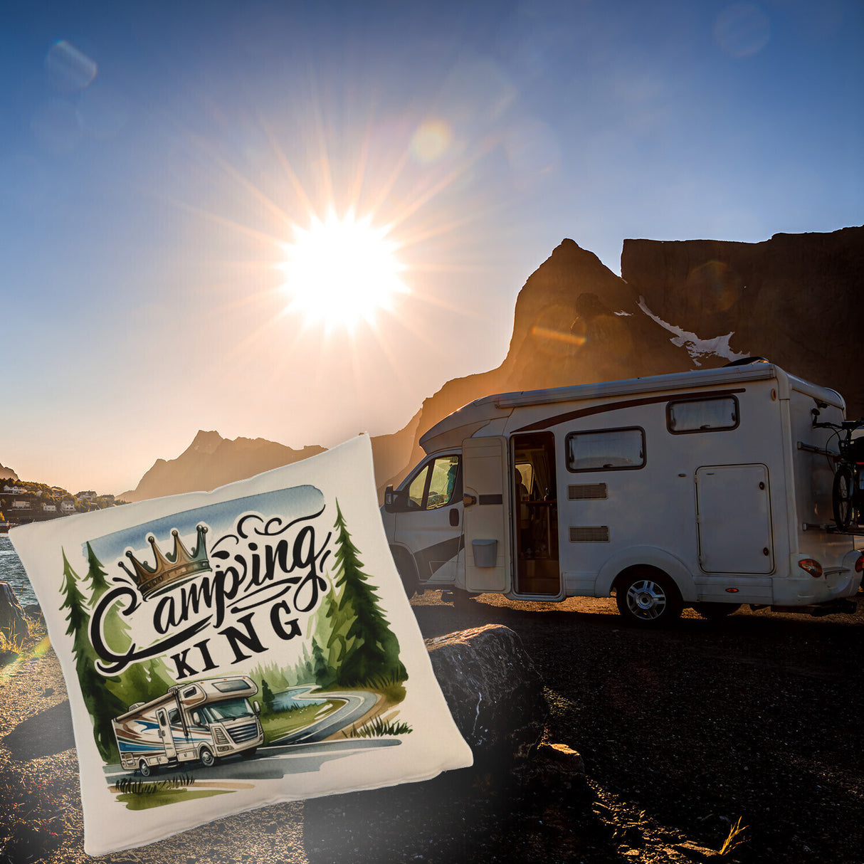 Camping King mit Wohnmobil Kissen mit Spruch Camping King