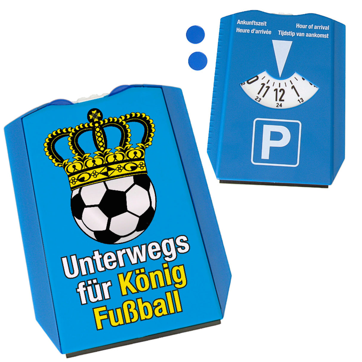 Fußball mit Krone Parkscheibe mit Spruch Unterwegs für König Fussball