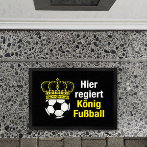 Fußball mit Krone Fußmatte in 35x50 cm mit Spruch Hier regiert König Fußball