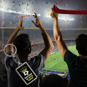 Fußball mit Krone Schlüsselanhänger mit Spruch Unterwegs für König Fussball