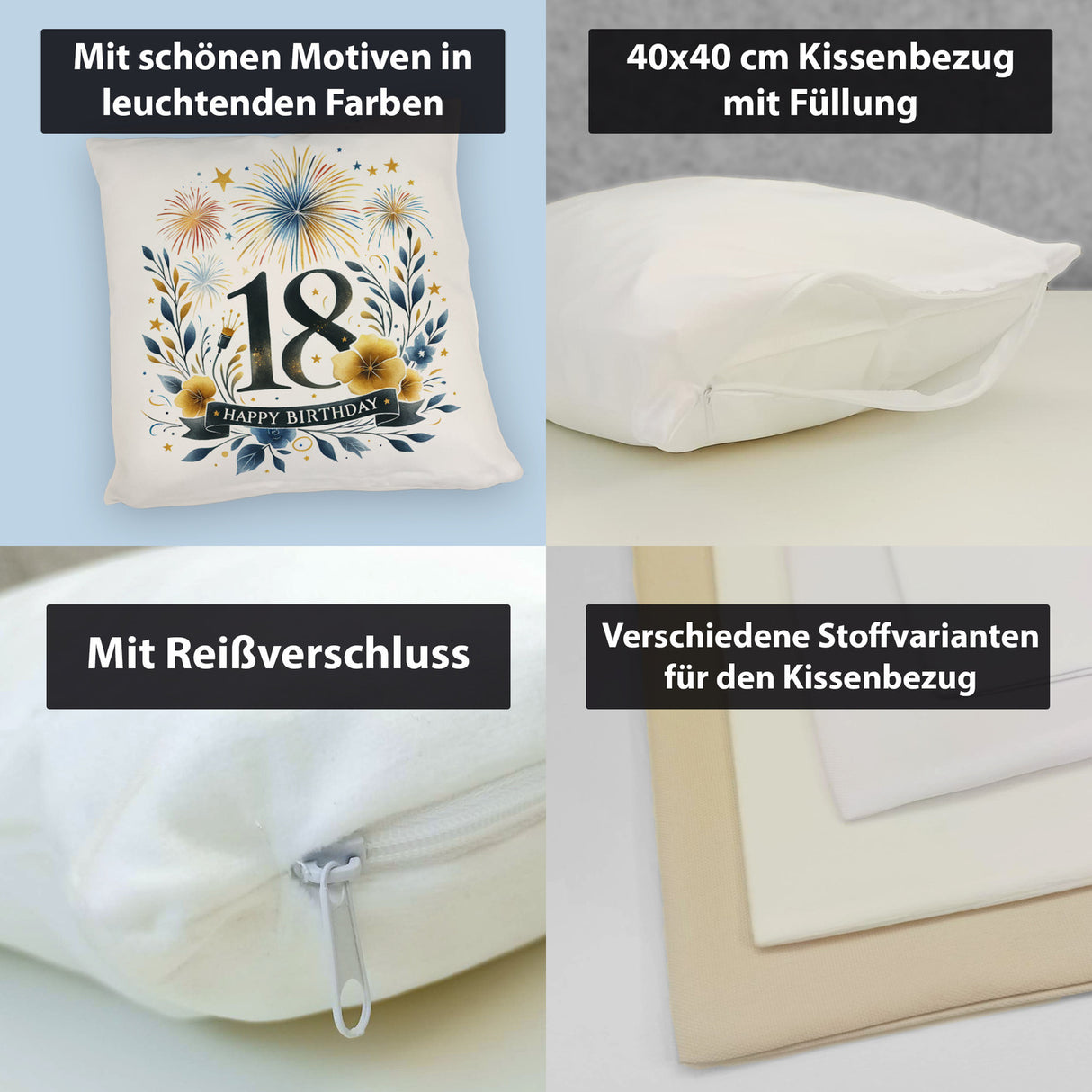 18. Geburtstag Kissen mit Spruch Happy Birthday 18