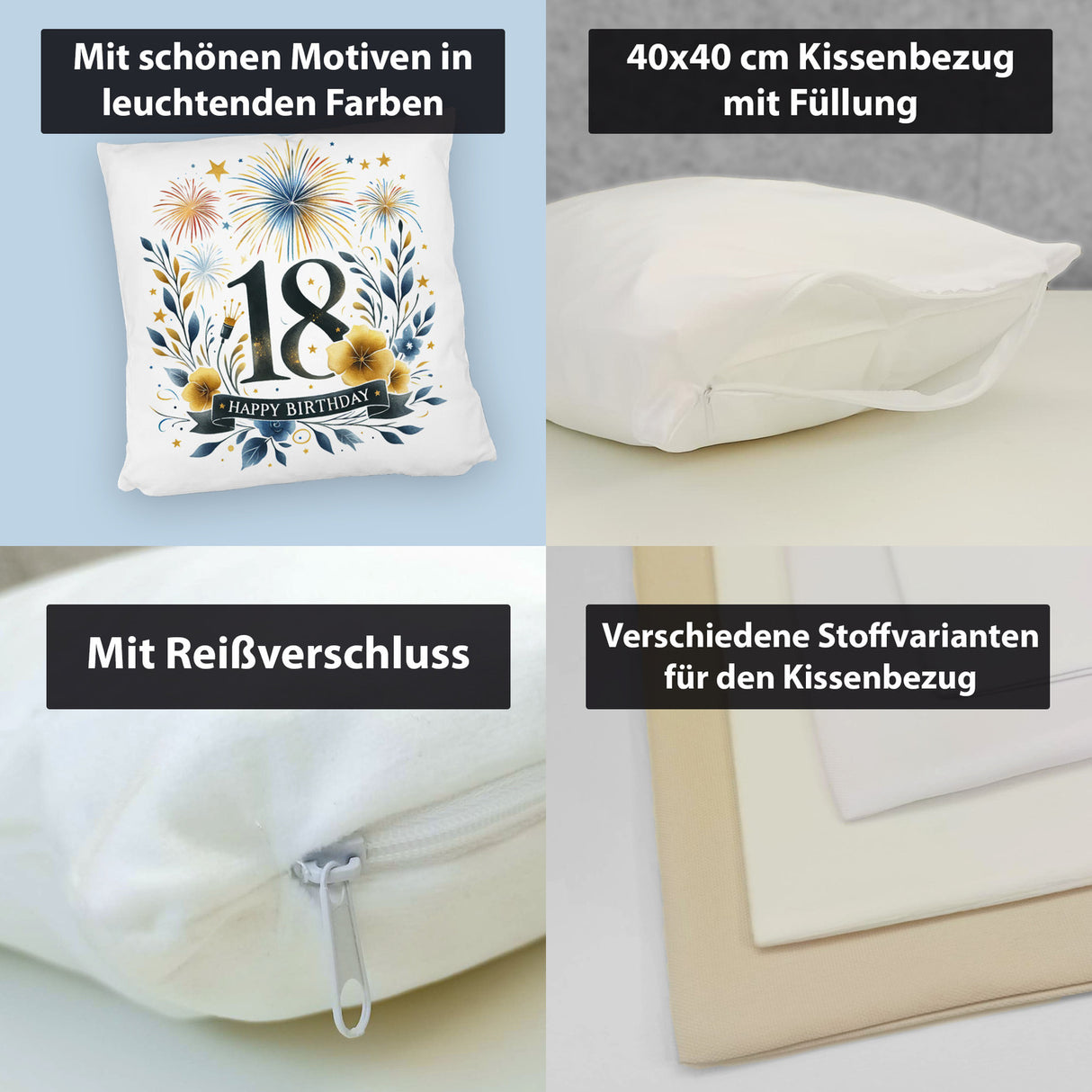 18. Geburtstag Kissen mit Spruch Happy Birthday 18