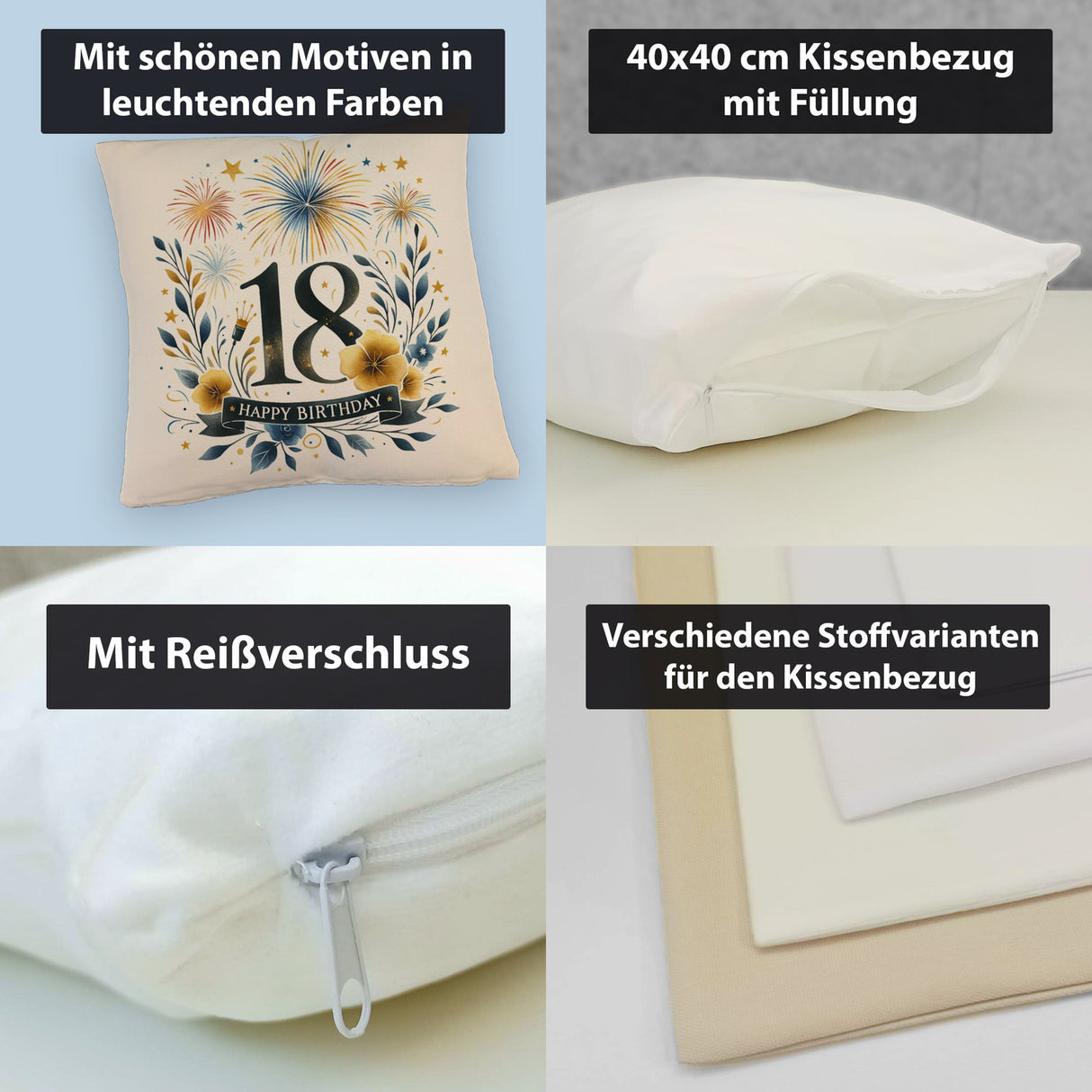 18. Geburtstag Kissen mit Spruch Happy Birthday 18