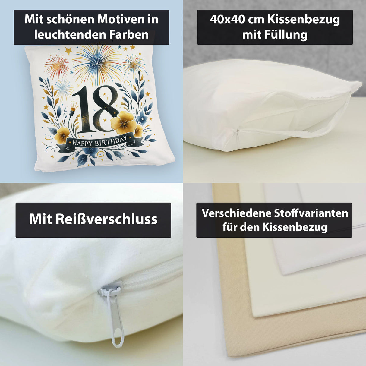 18. Geburtstag Kissen mit Spruch Happy Birthday 18