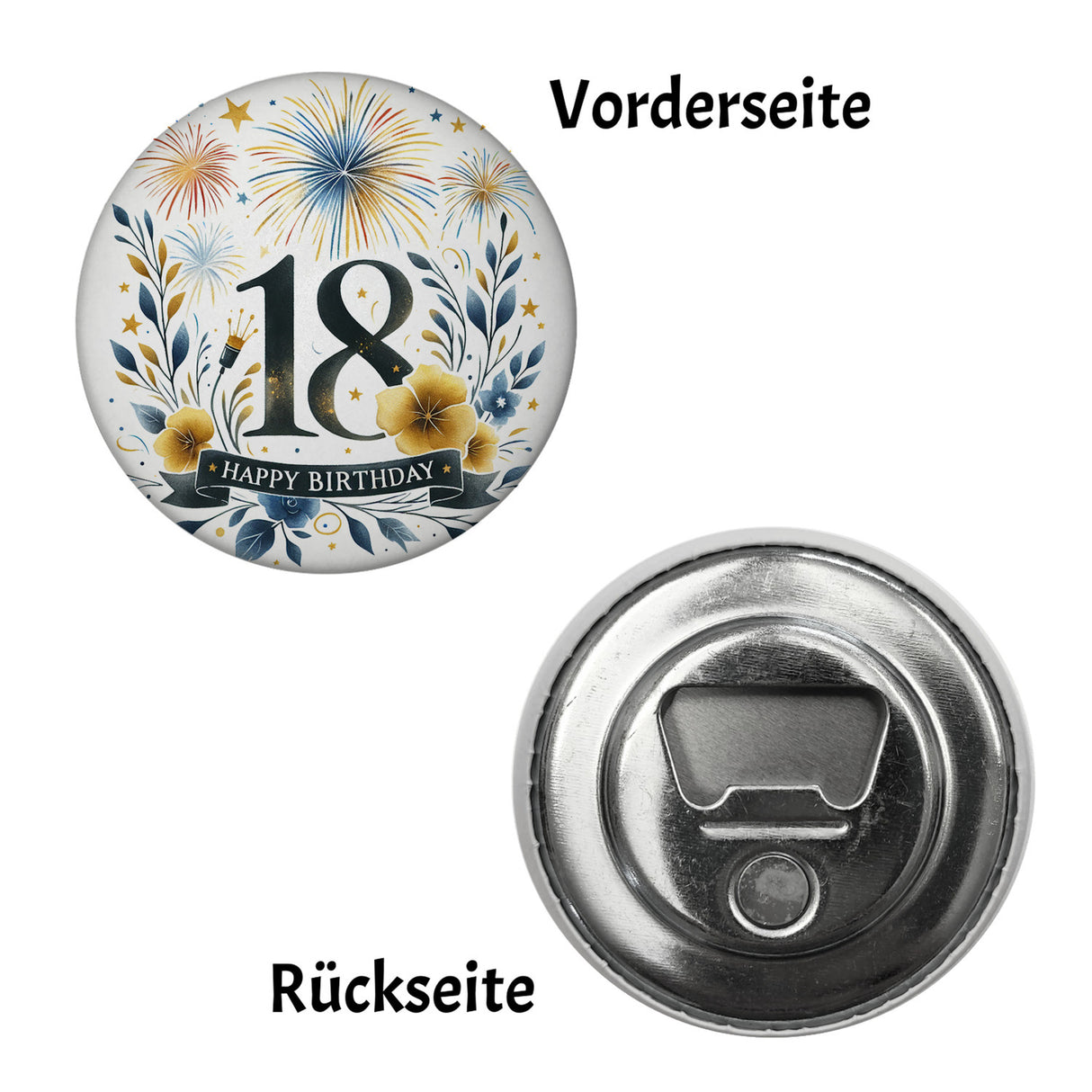 18. Geburtstag Magnet rund mit Spruch Happy Birthday 18