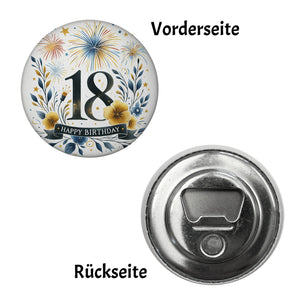18. Geburtstag Magnet rund mit Spruch Happy Birthday 18
